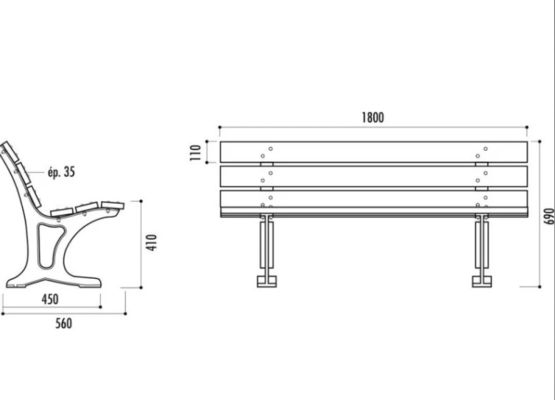 Banc urbain en pin classe 4 autoclave Cologne - NORMEQUIP