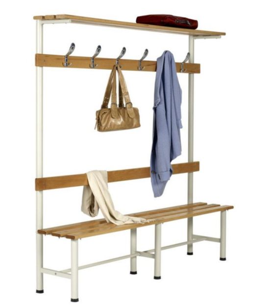  Banc vestiaire bois avec portes-manteaux et portes-sacs - Vestiaires, casiers et consignes