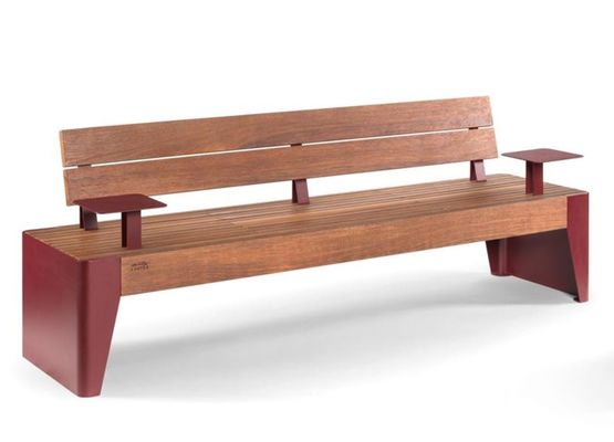 Banquette en tôle d’acier galvanisé et bois exotique pour zones urbaines | FLOA XL 0072374
