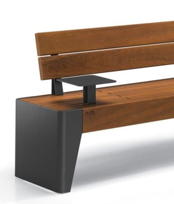 Banquette en tôle d’acier galvanisé et bois exotique pour zones urbaines | FLOA XL 0072374 - produit présenté par PRO URBA