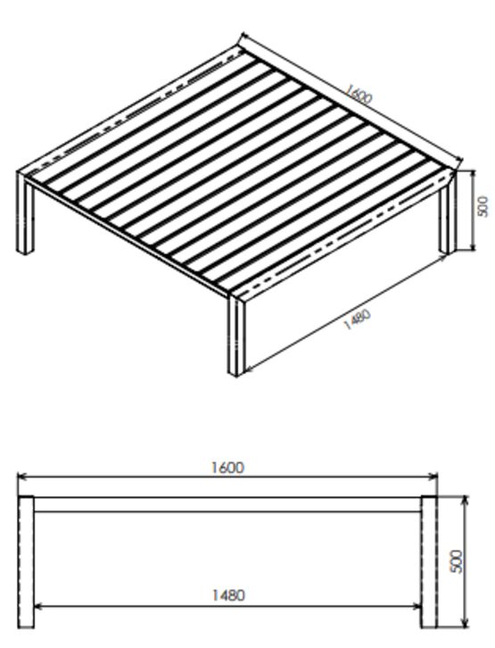  Banquette estrade | Epure Modèle Té en acier thermolaqué et assise bois - Banc public