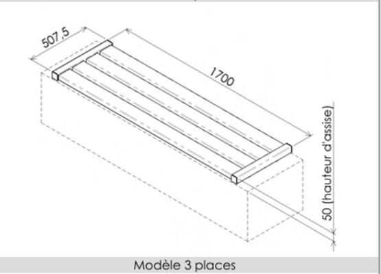  Banquette sur muret | Epure Banquette Norm en acier et bois - Banc public