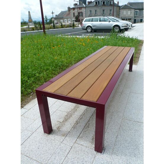  Banquette Té | Epure Banquette extérieure en acier thermolaqué et assise bois - SEMCO