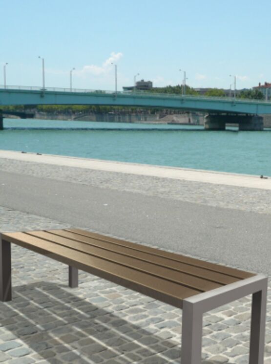 Banquette urbaine | Banquette Artimon en acier inoxydable et bois