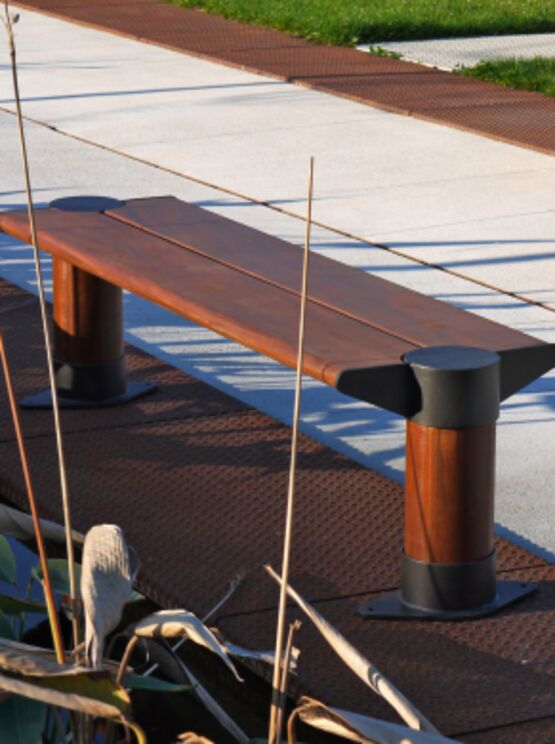 Banquette urbaine | Banquette Bios en bois et acier pour aménagements extérieurs