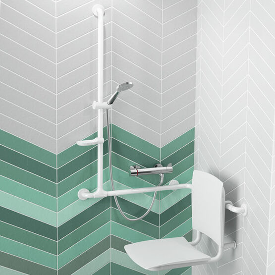 Barre de douche d'angle avec remontée coulissante en inox brillant | Réf. 5481P - produit présenté par DELABIE