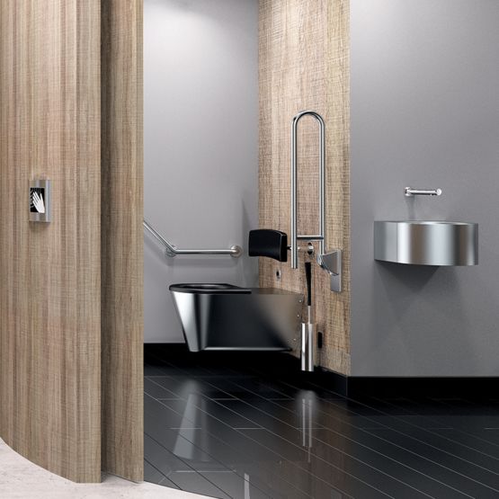 Barre de maintien coudée 135° en inox brillant, 400 x 400 mm | Réf. 5081P2 - DELABIE