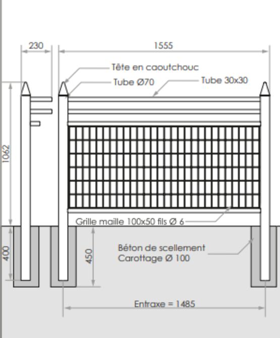  Barrière assis-debout | Ecolor en acier thermolaqué avec tête EPDM - SEMCO