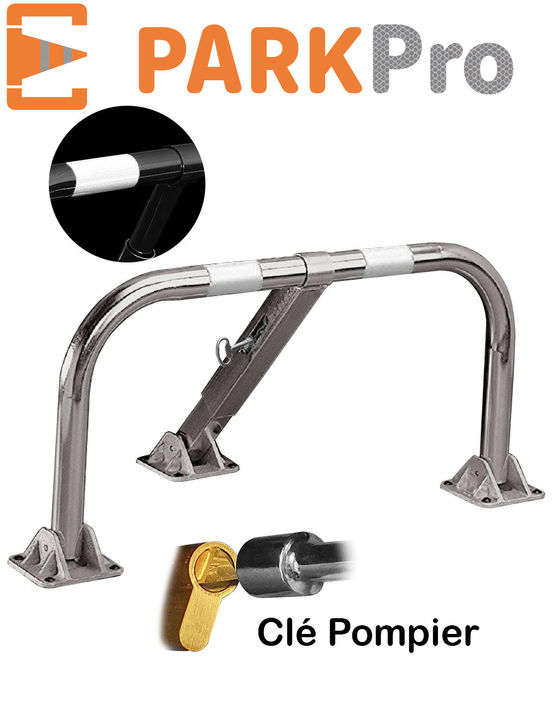 Barrière de parking rabattable PARKPRO en tube acier zingué avec serrure pompier | BP50CYP - produit présenté par EQUIPEMENTECH
