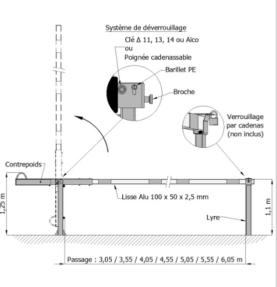  Barrière levante | Barrière à contrepoids à barillet avec double système de déverrouillage - SEMCO