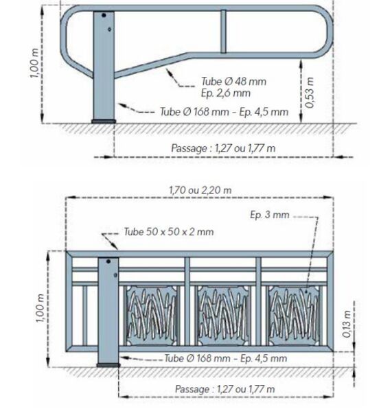  Barrière pivotante | Barrière courte à clé prisonnière en acier - Barrières de sécurité mobiles manuelles ou automatiques