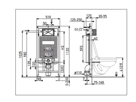 Bâti-support avec réservoir intégré pour WC suspendu I-Caro à déclenchement automatique sans contact | DWS-81-KE - produit présenté par SUPRATECH