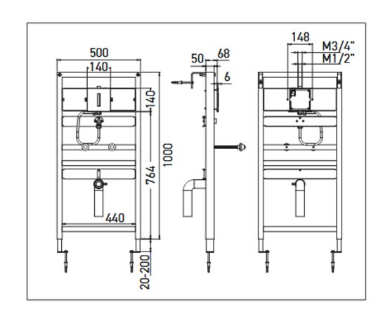 Bâti-support urinoir avec robinet électronique inox I-caro | DUS-51-KE - produit présenté par SUPRATECH