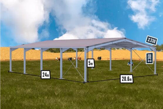  Bâtiment de stockage galvanisé structure + couverture - 20,6x24x5m - BATIMENTSMOINSCHERS.COM/ C2I COMMERCE SARL