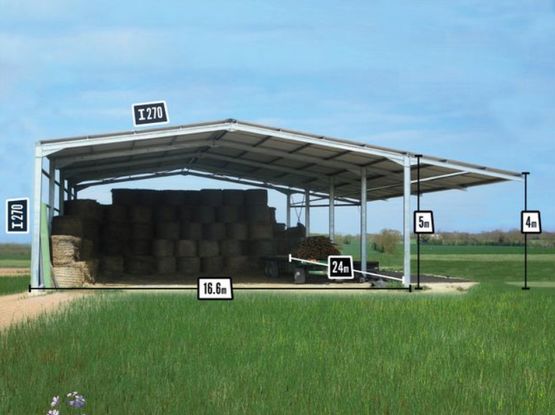  Bâtiment Galvanisé en kit - 16,60x24x5m avec auvent de 4m - BATIMENTSMOINSCHERS.COM/ C2I COMMERCE SARL