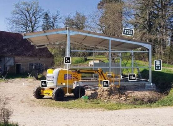  Bâtiment monopente galvanisé 216m² + auvent 3,5m - 12x18x5m - BATIMENTSMOINSCHERS.COM