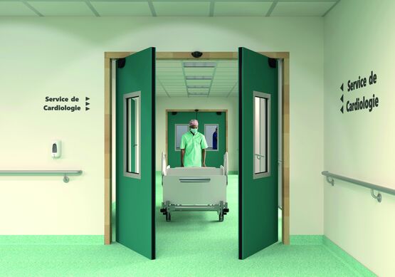 Bloc-porte à pivot linteau motorisé pour circulation en milieu hospitalier | D.A.S. Pivot Linteau Motorisé