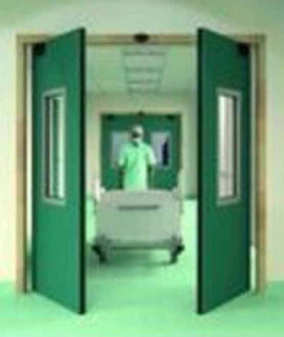 Bloc-porte à pivot linteau motorisé pour circulation en milieu hospitalier | D.A.S. Pivot Linteau Motorisé - Porte de distribution en bois