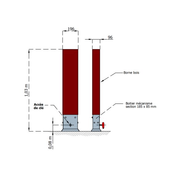  Borne amovible en bois | Borne bois 100 × 100 mm avec récepteur affleurant - SEMCO