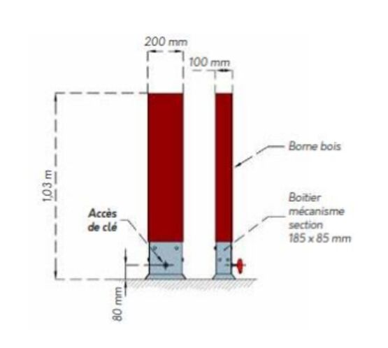  Borne de voirie en bois | Borne bois 200 × 100 mm sur structure métallique galvanisée - SEMCO