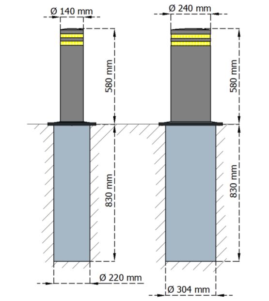  Borne escamotable | Borne de voirie escamotable semi-manuelle - SEMCO