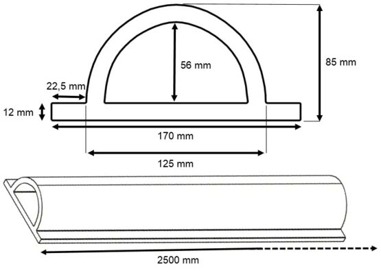 Butée linéaire demi-rond avec bords de fixation | WATTELEZ  - produit présenté par WATTELEZ