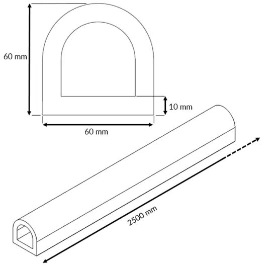  Butée linéaire, forme (D) 60 X 60 mm, longueur 2,5 m | WATTELEZ  - Équipements de sécurité et de signalisation