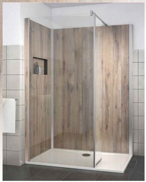 Cabine de douche avec verre traité et panneaux de fond en 4 décors | VINATA STYLE - ROTH
