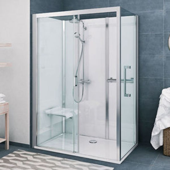 Cabine de douche sécurisée en verre et alu avec receveur en marbre de synthèse | VINATA 