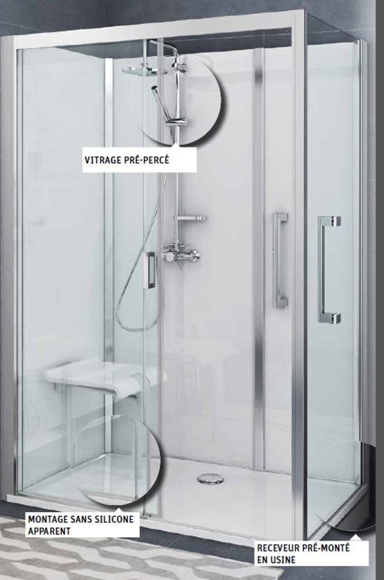  Cabine de douche sécurisée en verre et alu avec receveur en marbre de synthèse | VINATA  - ROTH