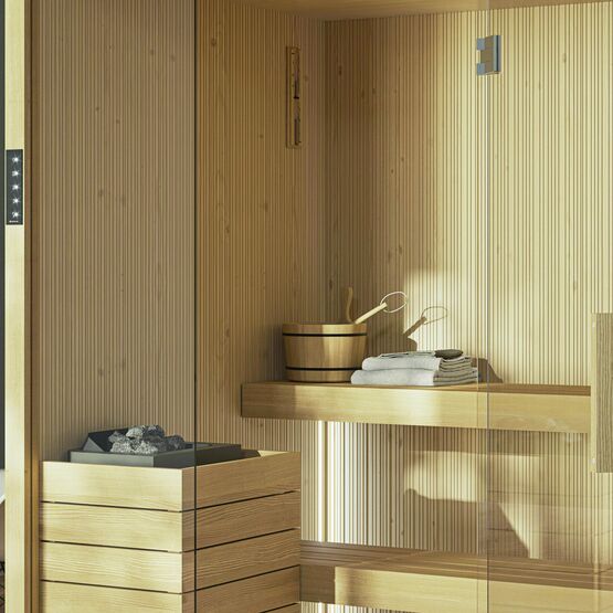  Cabine de sauna modulable et réglable en panneaux bois fraisés pour logement | Sauna Fun - NOVELLINI