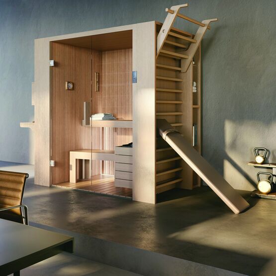  Cabine de sauna modulable et réglable en panneaux bois fraisés pour logement | Sauna Fun - Saunas et hammams préfabriqués
