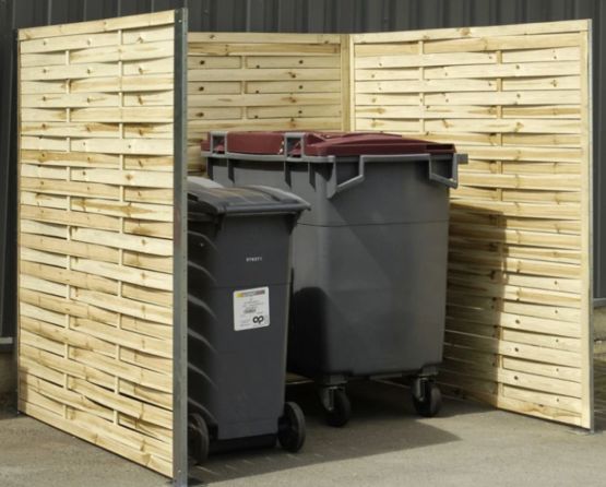  Cache conteneur poubelle en panneaux bois tressé - Abri de conteneurs