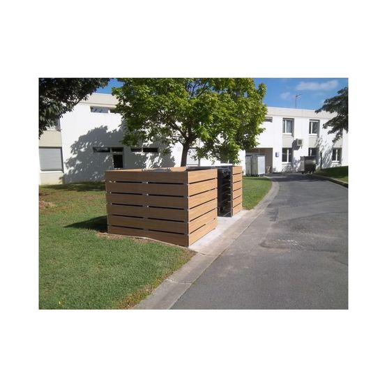  Cache poubelles bois stratifié Teck extensible - Abri de conteneurs