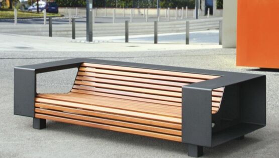 Canapé d&#039;extérieur en bois et acier thermolaqué | Néo - produit présenté par UNIVERS & CITÉ