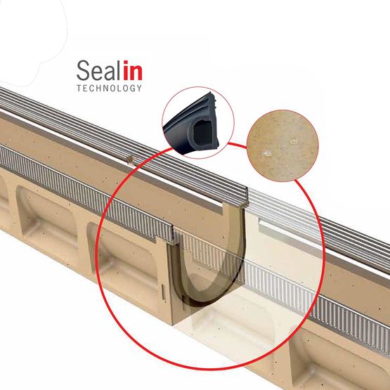  Caniveau en Béton Polymère avec joint EPDM intégré et feuillure en acier galvanisée pour l’aménagement urbain et péri-urbain | ACO Multiline Seal in - Caniveaux en matériau de synthèse