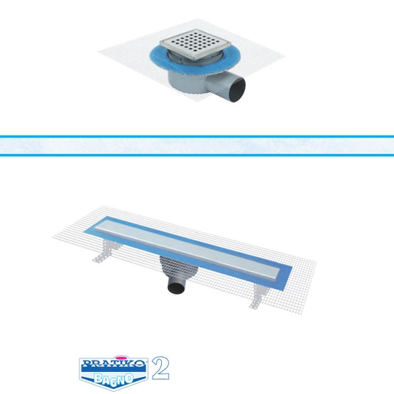 Caniveau pour douche à l&#039;italienne avec grille inox et sortie à 360° | CANIVEAUX DE DOUCHE A L’ITALIENNE - produit présenté par FIRST PLAST