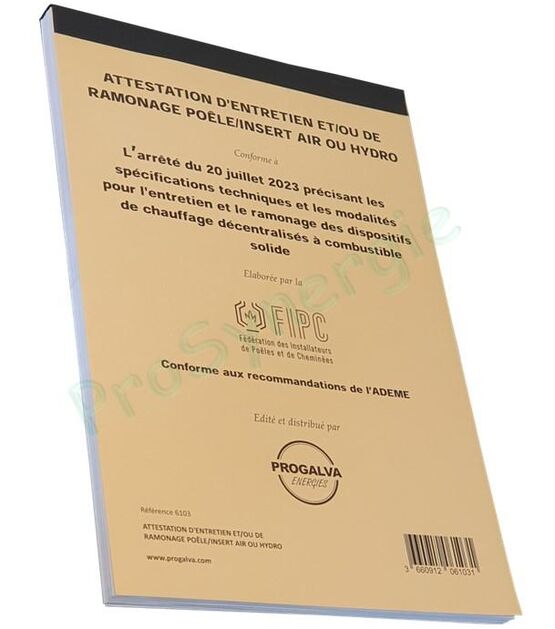 Carnet d’attestations | Entretien et ramonage des poêles, chaudières et inserts - produit présenté par PROSYNERGIE