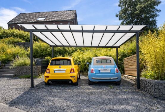Carport aluminium sur-mesure | Ovalux – Abri voiture extérieur en structure aluminium et toiture polycarbonate - produit présenté par OVALUX FRANCE