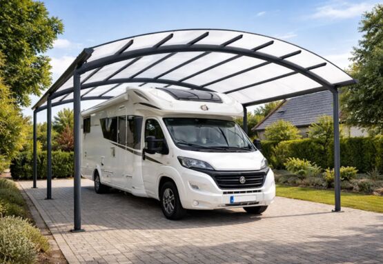  Carport aluminium sur-mesure pour camping-car | Ovalux – Abri voiture extérieur en structure aluminium et toiture polycarbonate - Abri voiture