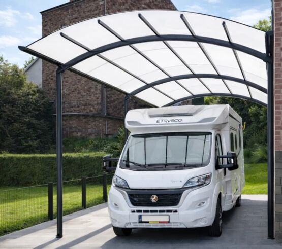 Carport aluminium sur-mesure pour camping-car | Ovalux – Abri voiture extérieur en structure aluminium et toiture polycarbonate - produit présenté par OVALUX FRANCE