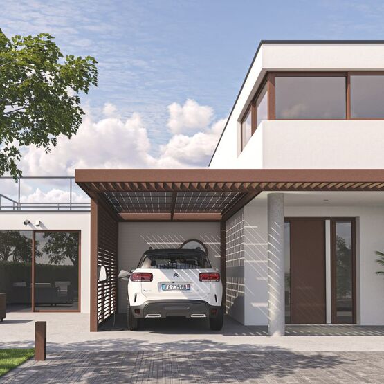  Carport photovoltaïque à raccordements cachés sur toiture monopente | Solcar System - SEPALUMIC