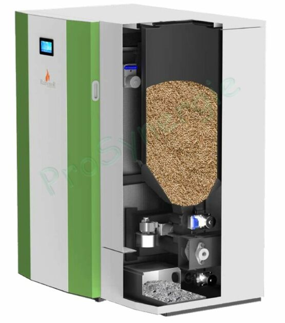  Chaudière à pellet MARELI ECOPELLET STAR 18 ou 24 kW, Classe énergétique A++, rendement 94%, brûleur Volcan, nettoyage/décendrage automatique, trémie 90 litres - PROSYNERGIE