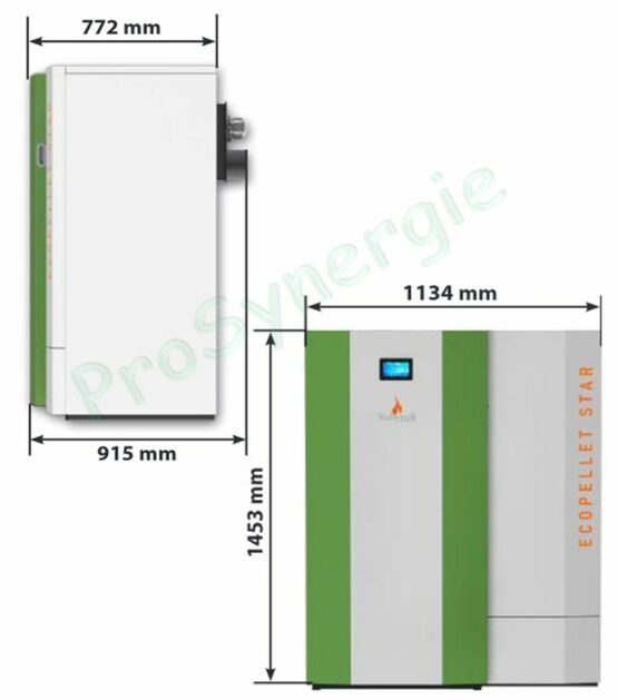 Chaudière à pellet MARELI ECOPELLET STAR 18 ou 24 kW, Classe énergétique A++, rendement 94%, brûleur Volcan, nettoyage/décendrage automatique, trémie 90 litres - produit présenté par PROSYNERGIE
