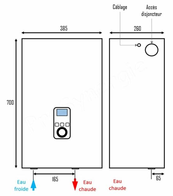  Chaudière électrique (radiateur/plancher chauffant) 6 à 30KW 230/400V (Mono/Tri) (HxLxP= 700x385x260mm) équipé (Vase 6l, pompe, soupape, vannerie, sécurité) raccords Ø1´´ + régulateur électronique climatique | SITE012227 - Chaudières électriques