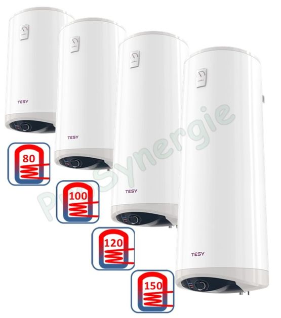  Chauffe eau sanitaire mixte Vertical Mural Modeco Ceramic 80 à 150 l, classe ERP B, résistance électrique 230 V en stéatite - non sujette à la corrosion, puissance modulable, max. 2,4 kW, 1 Echangeur solaire Droite, Ø470 - PROSYNERGIE