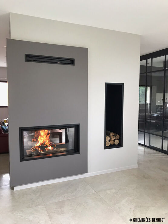  Cheminée bois horizontale double face avec vitre escamotable | Argento 1050DH  - Cheminées