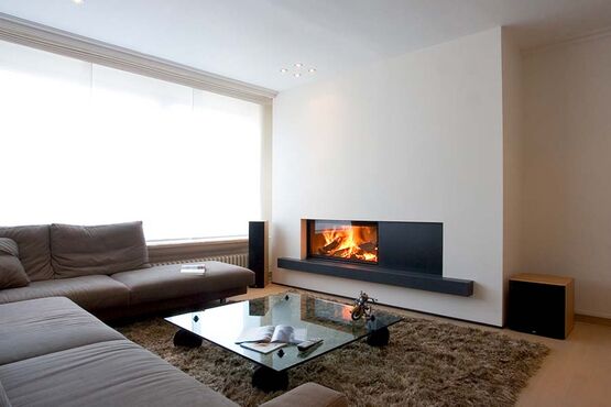 Cheminée bois : simple face horizontale avec vitre escamotable | Luna Diamond 1150H  - produit présenté par BEST FIRES