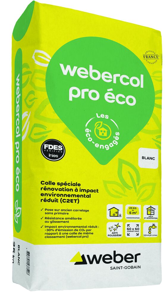 Colle pour pose intérieure ou extérieure de carrelage sans primaire | Webercol Pro Eco