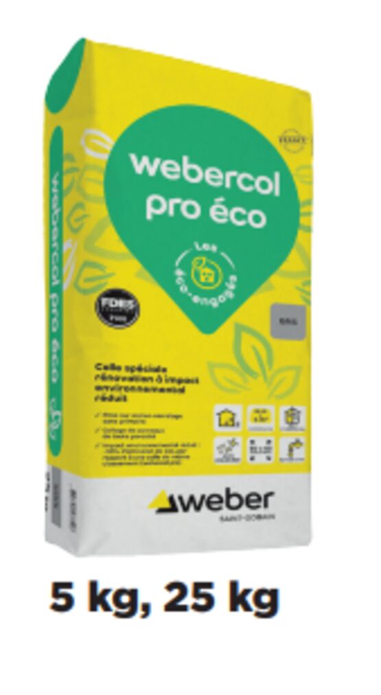  Colle pour pose intérieure ou extérieure de carrelage sans primaire | Webercol Pro Eco - Colles pour carrelage